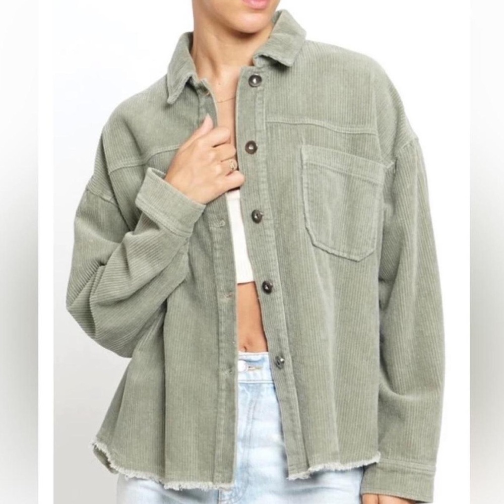 Womens green Zara cord button down shirt jacket xs